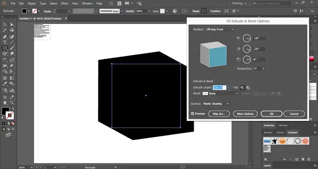 Increase the extrude depth of the 3D shape
