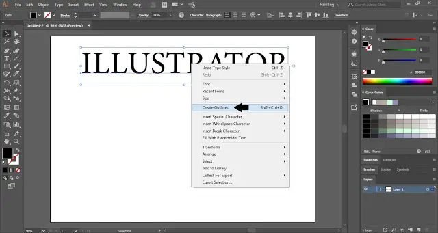 Select Create Outlines to make the word editable