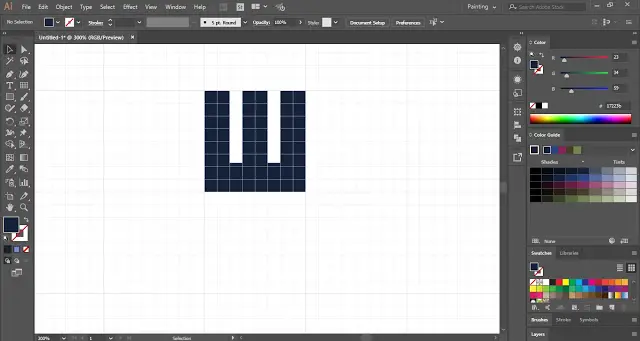draw letters with the help of grids and pen tool