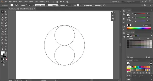 Draw two small circles inside the large circle