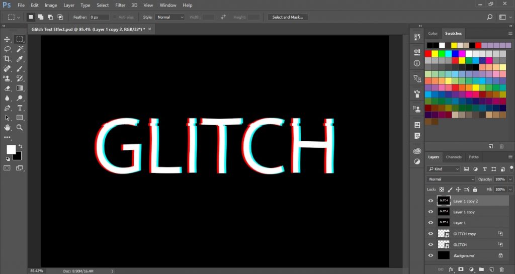 Transform the layer to create Glitch effect