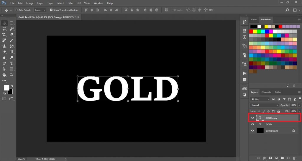 Create a copy of the Gold text layer