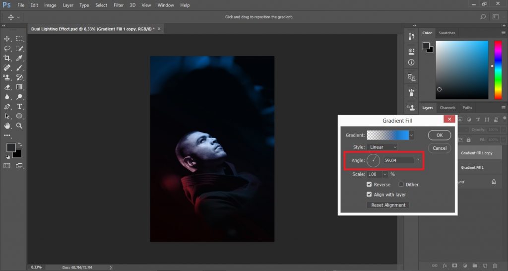 Set the angle of gradient