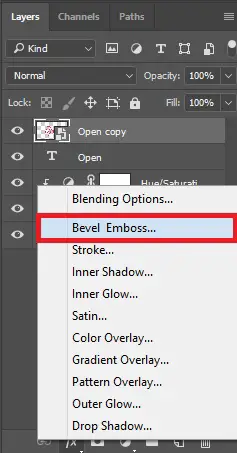 Select Bevel Emboss