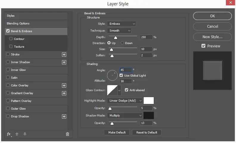 Apply Bevel and Emboss Layer Style