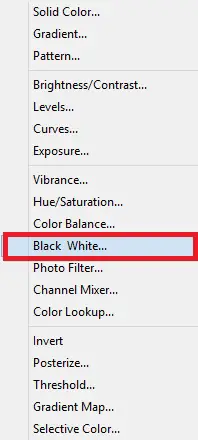 Select Black White Adjustment Layer