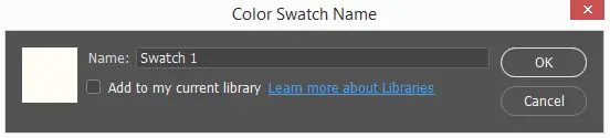 Color Swatch Name dialogue box