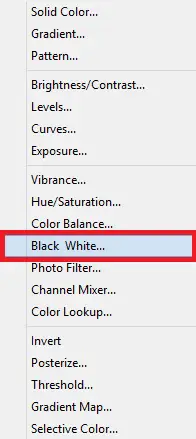Select Black and White Adjustment Layer
